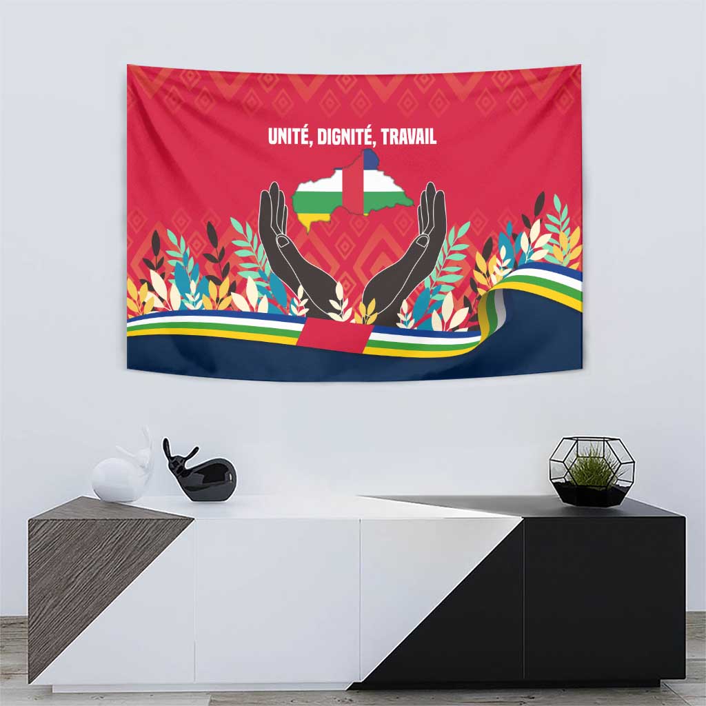 Central African Republic Tapestry with Red Blue Green Tribal Design and National Flag - Wonder Print Shop