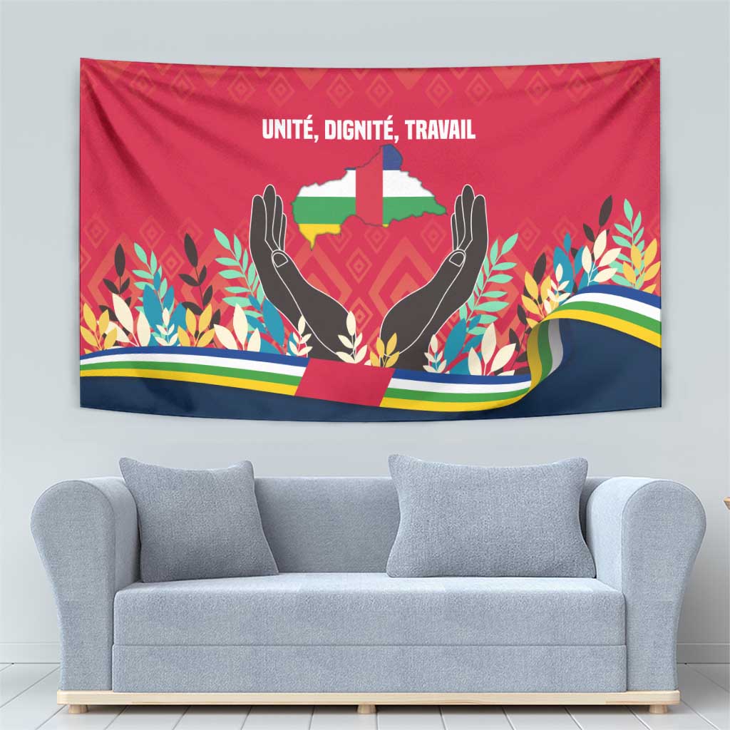 Central African Republic Tapestry with Red Blue Green Tribal Design and National Flag - Wonder Print Shop