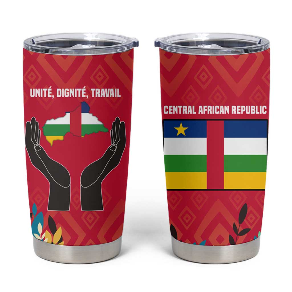 Central African Republic Tumbler Cup with Red Blue Green Tribal Design and National Flag - Wonder Print Shop