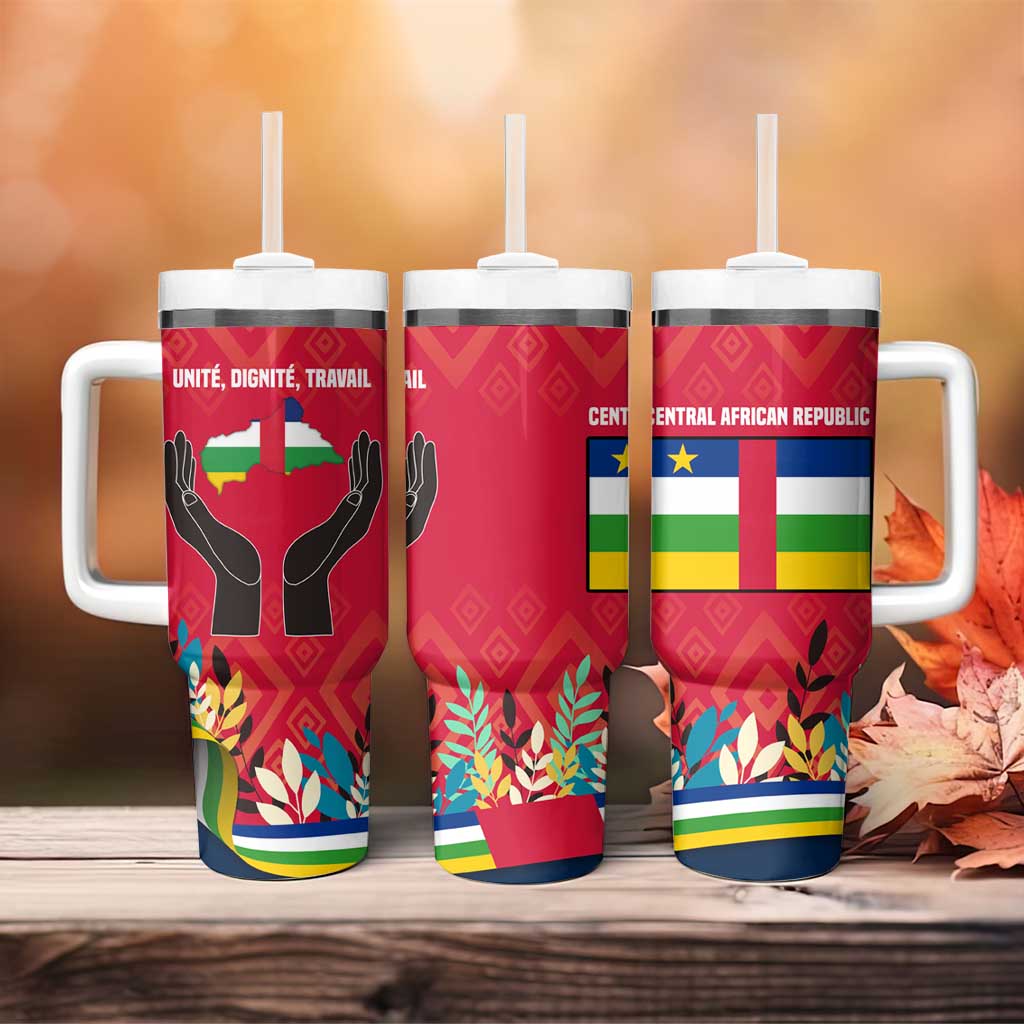 Central African Republic Tumbler With Handle with Red Blue Green Tribal Design and National Flag - Wonder Print Shop