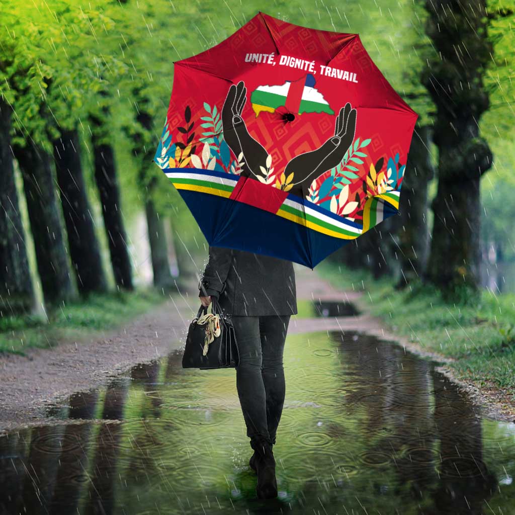 Central African Republic Umbrella with Red Blue Green Tribal Design and National Flag - Wonder Print Shop