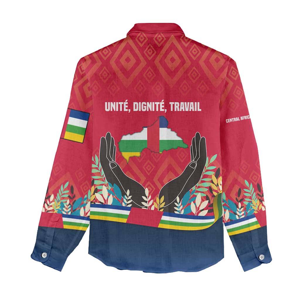Central African Republic Women Casual Shirt with Red Blue Green Tribal Design and National Flag - Wonder Print Shop