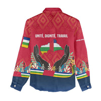 Central African Republic Women Casual Shirt with Red Blue Green Tribal Design and National Flag - Wonder Print Shop