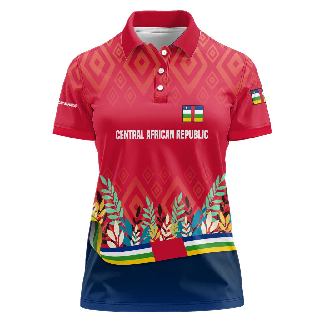 Central African Republic Women Polo Shirt with Red Blue Green Tribal Design and National Flag - Wonder Print Shop