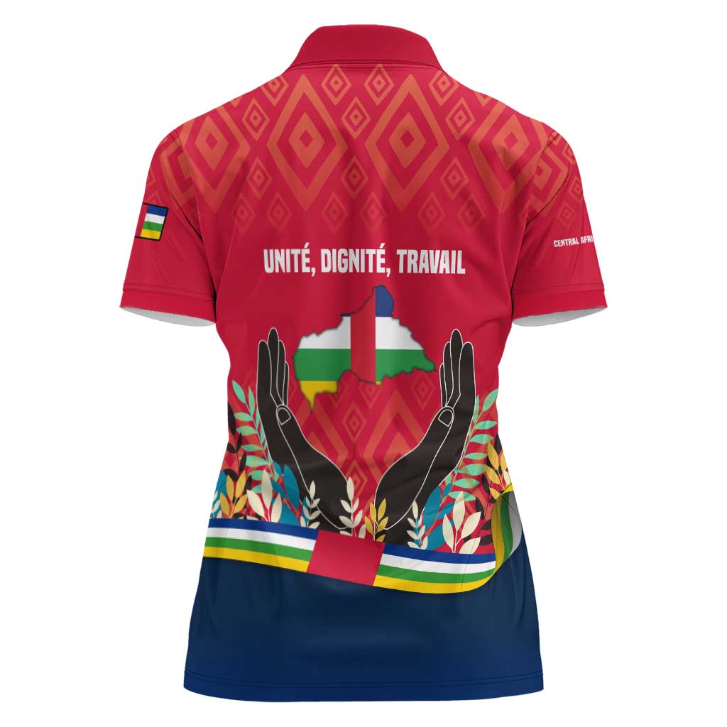 Central African Republic Women Polo Shirt with Red Blue Green Tribal Design and National Flag - Wonder Print Shop