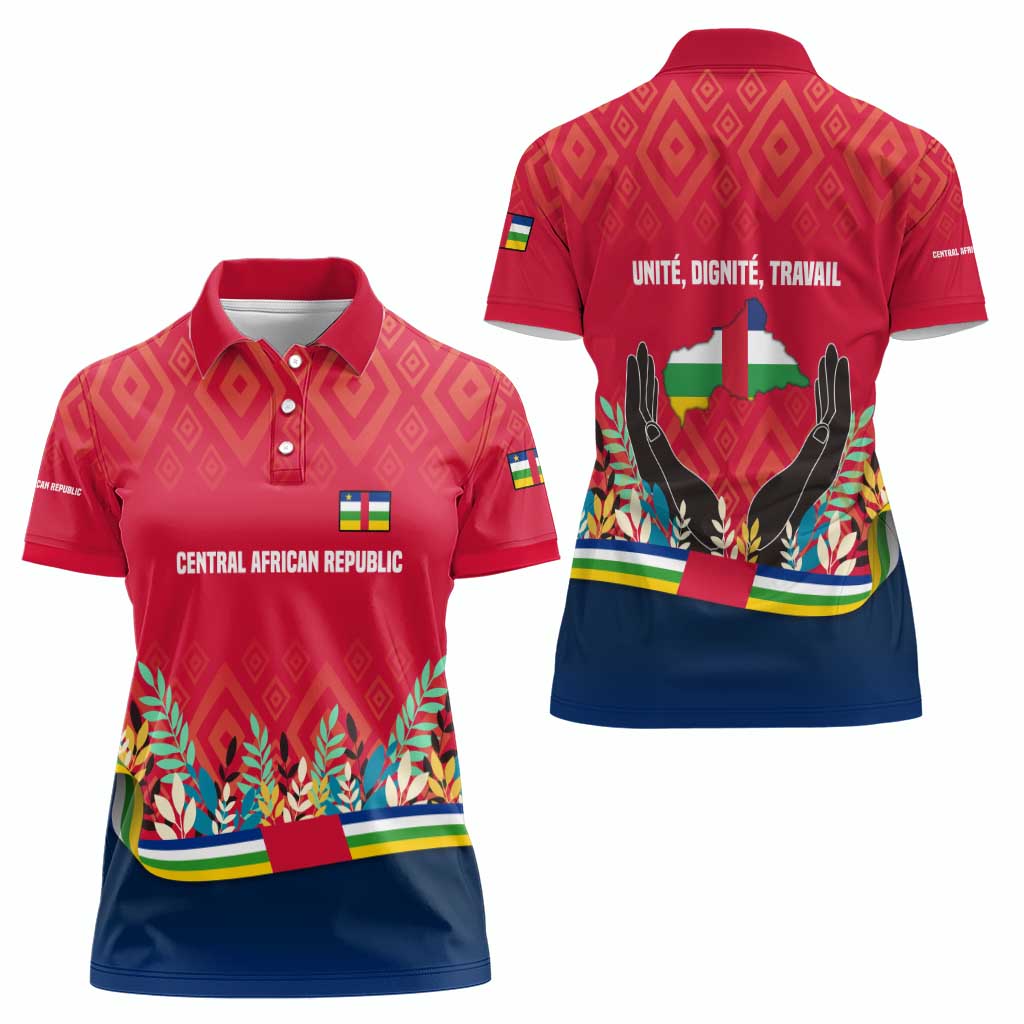 Central African Republic Women Polo Shirt with Red Blue Green Tribal Design and National Flag - Wonder Print Shop