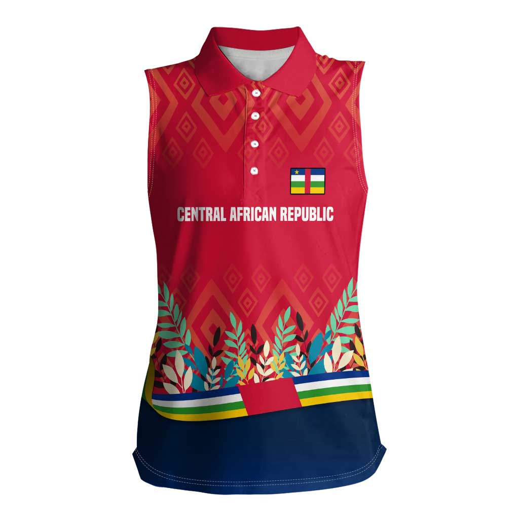 Central African Republic Women Sleeveless Polo Shirt with Red Blue Green Tribal Design and National Flag - Wonder Print Shop