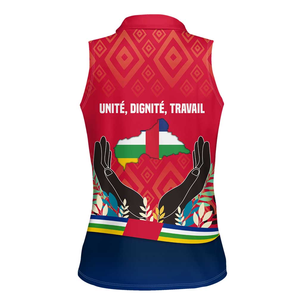 Central African Republic Women Sleeveless Polo Shirt with Red Blue Green Tribal Design and National Flag - Wonder Print Shop