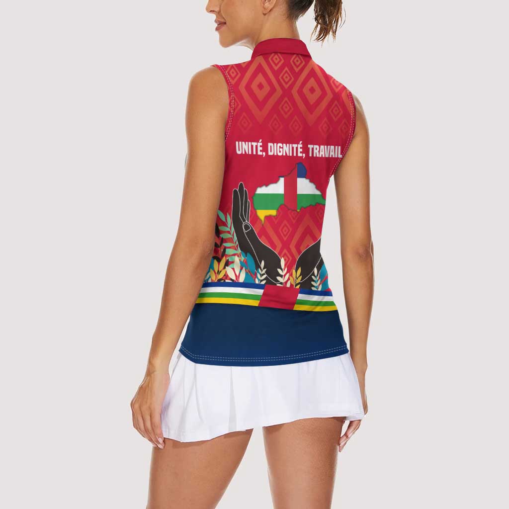 Central African Republic Women Sleeveless Polo Shirt with Red Blue Green Tribal Design and National Flag - Wonder Print Shop