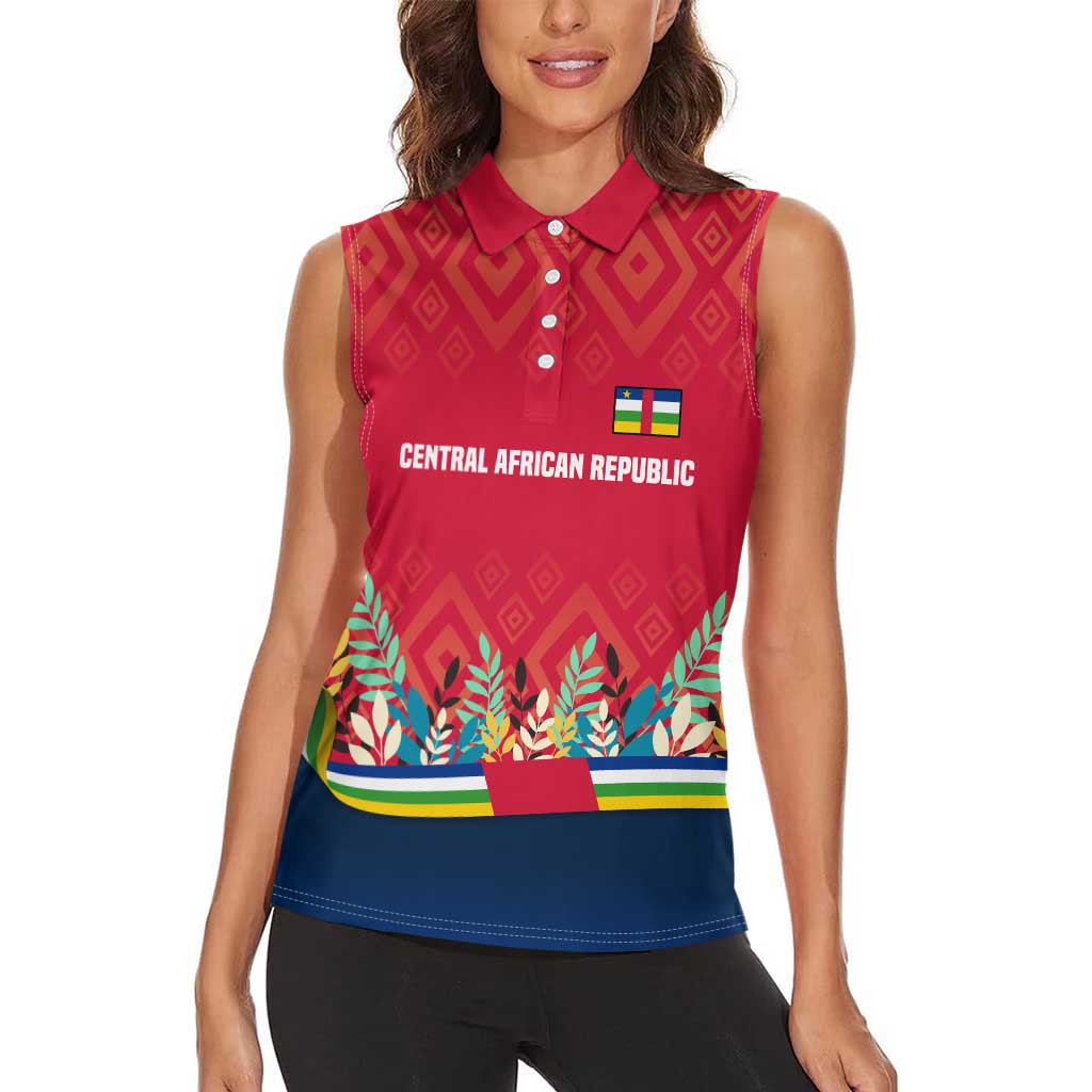 Central African Republic Women Sleeveless Polo Shirt with Red Blue Green Tribal Design and National Flag - Wonder Print Shop
