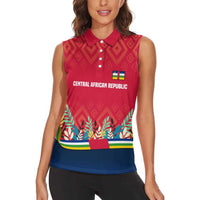 Central African Republic Women Sleeveless Polo Shirt with Red Blue Green Tribal Design and National Flag - Wonder Print Shop