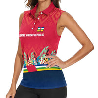 Central African Republic Women Sleeveless Polo Shirt with Red Blue Green Tribal Design and National Flag - Wonder Print Shop