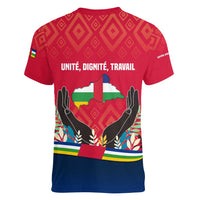 Central African Republic Women V-Neck T-Shirt with Red Blue Green Tribal Design and National Flag - Wonder Print Shop