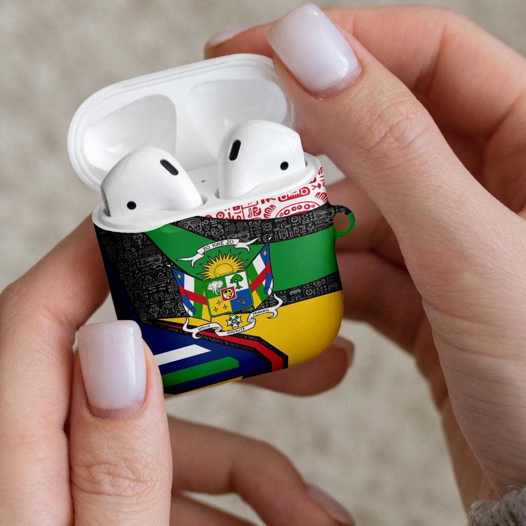 Central African Republic AirPods Case with Multicolor Tribal Design and National Emblem - Wonder Print Shop