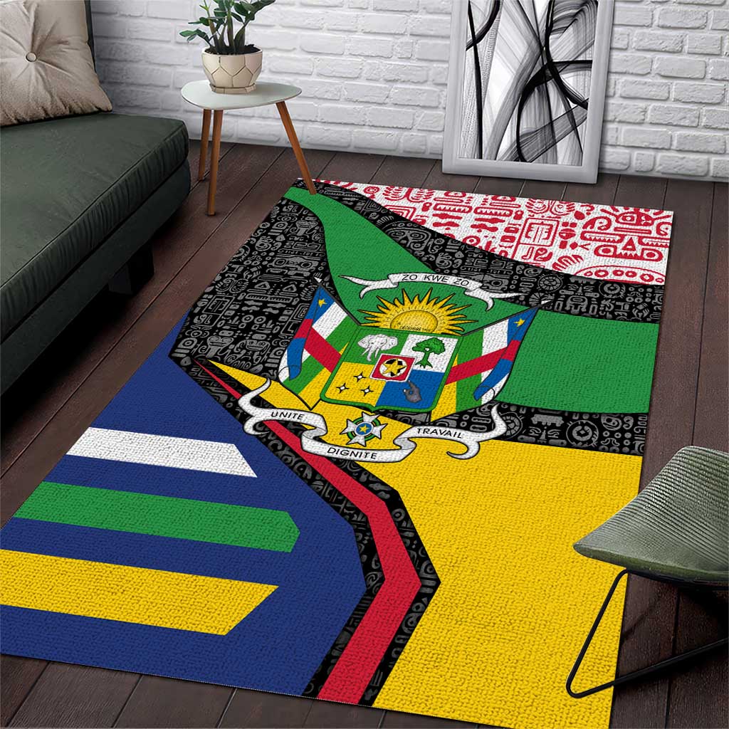 Central African Republic Area Rug with Multicolor Tribal Design and National Emblem - Wonder Print Shop