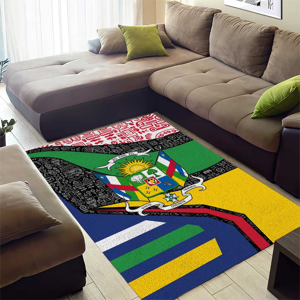 Central African Republic Area Rug with Multicolor Tribal Design and National Emblem - Wonder Print Shop