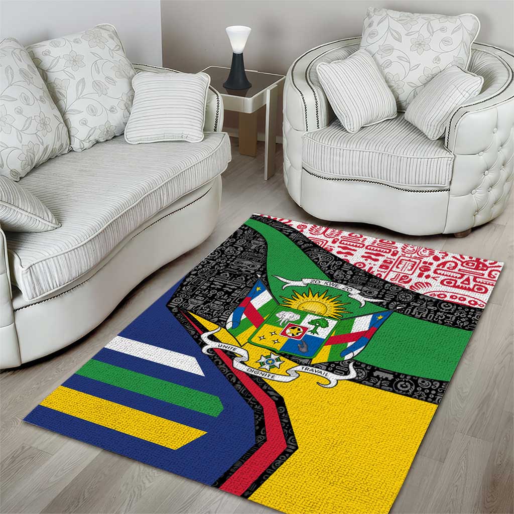 Central African Republic Area Rug with Multicolor Tribal Design and National Emblem - Wonder Print Shop