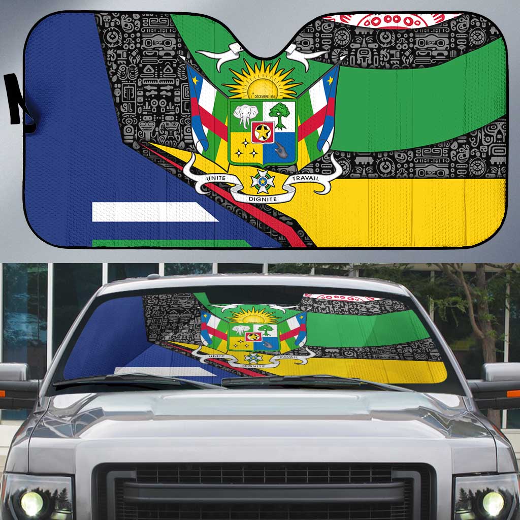 Central African Republic Auto Sun Shade with Multicolor Tribal Design and National Emblem - Wonder Print Shop
