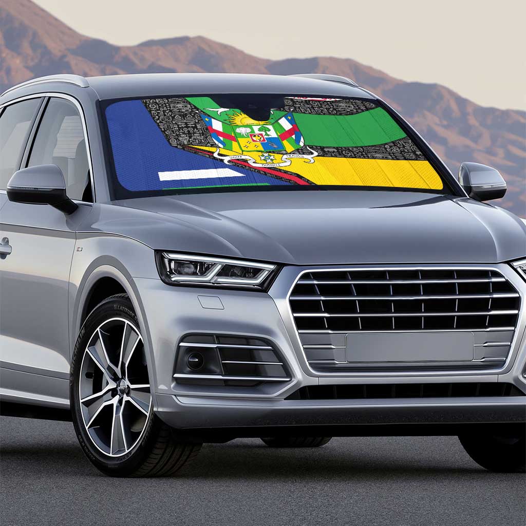 Central African Republic Auto Sun Shade with Multicolor Tribal Design and National Emblem - Wonder Print Shop