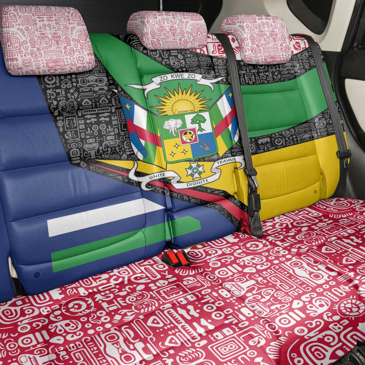 Central African Republic Back Car Seat Cover with Multicolor Tribal Design and National Emblem - Wonder Print Shop