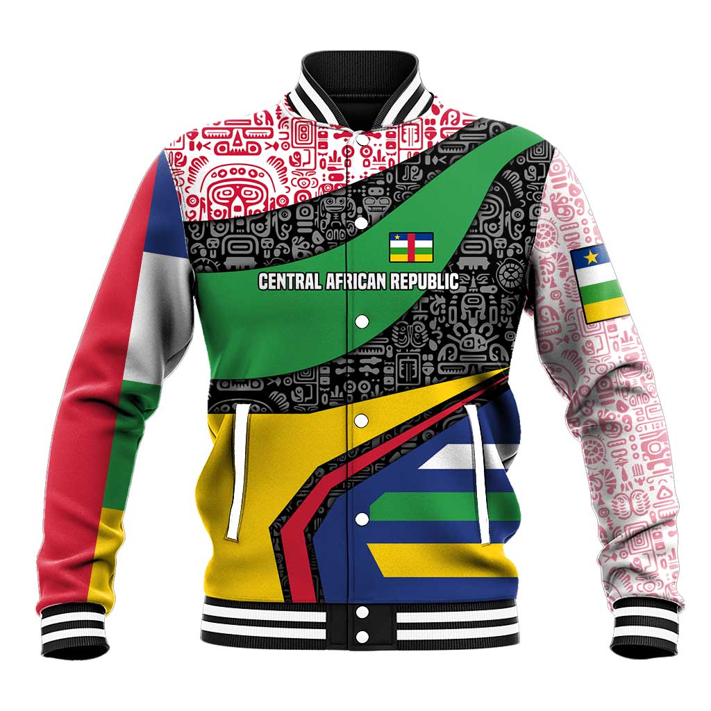 Central African Republic Baseball Jacket with Multicolor Tribal Design and National Emblem - Wonder Print Shop