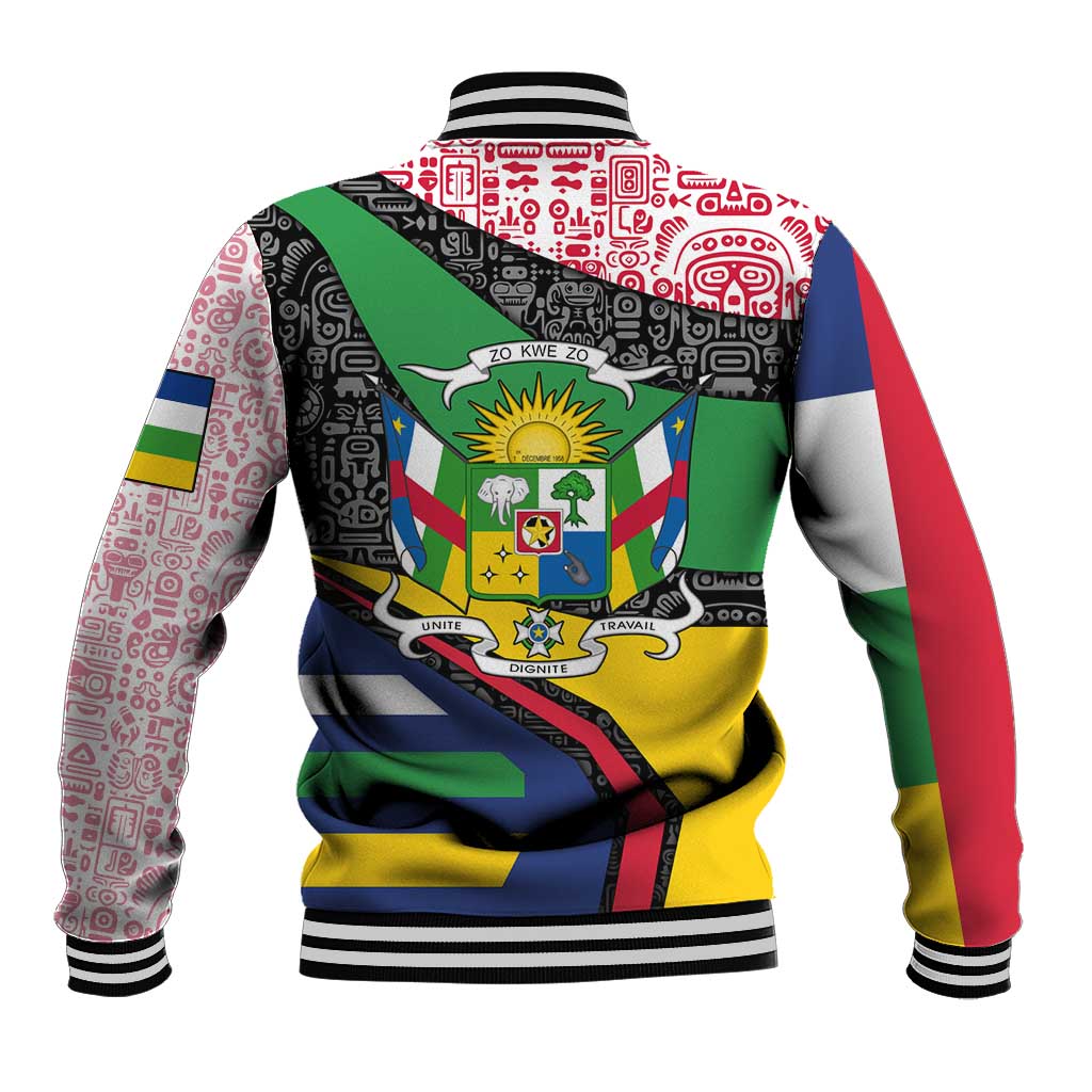 Central African Republic Baseball Jacket with Multicolor Tribal Design and National Emblem - Wonder Print Shop