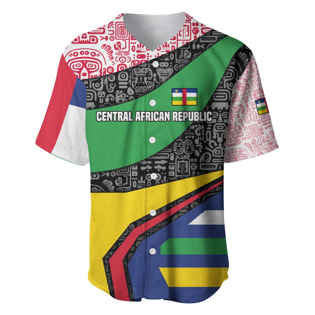 Central African Republic Baseball Jersey with Multicolor Tribal Design and National Emblem - Wonder Print Shop