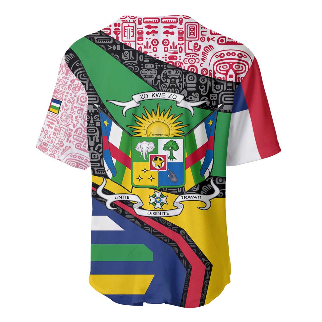 Central African Republic Baseball Jersey with Multicolor Tribal Design and National Emblem - Wonder Print Shop