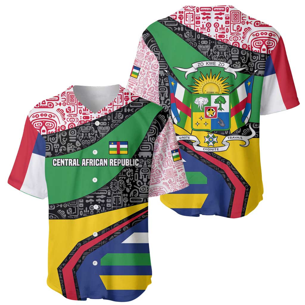Central African Republic Baseball Jersey with Multicolor Tribal Design and National Emblem - Wonder Print Shop