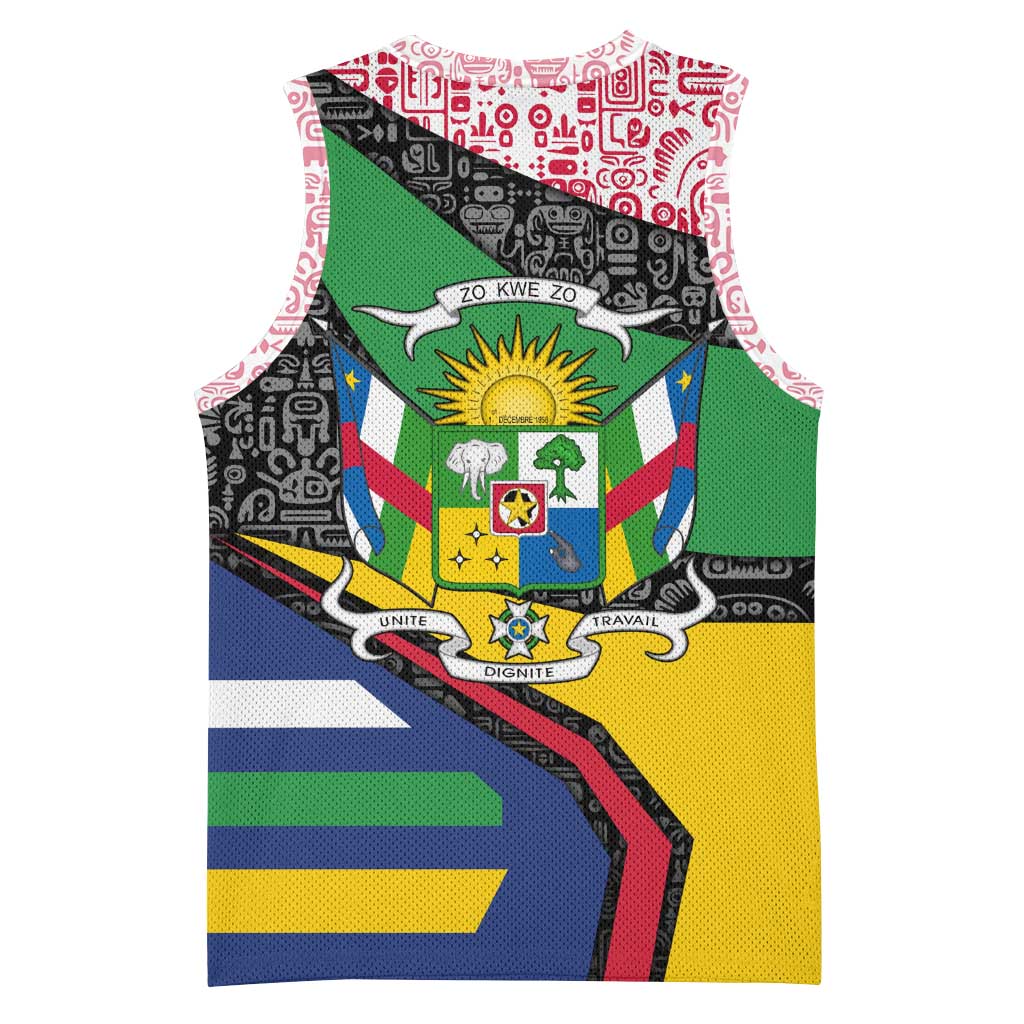 Central African Republic Basketball Jersey with Multicolor Tribal Design and National Emblem - Wonder Print Shop