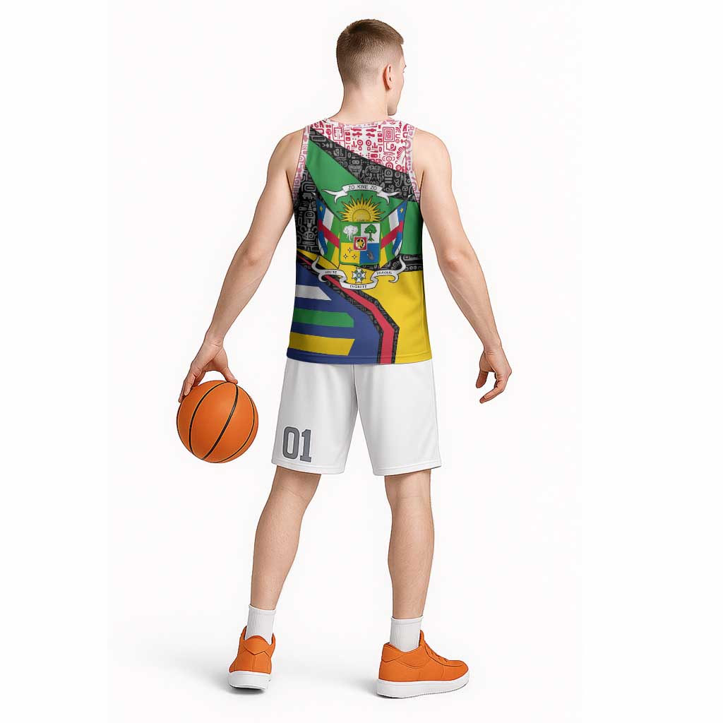 Central African Republic Basketball Jersey with Multicolor Tribal Design and National Emblem - Wonder Print Shop