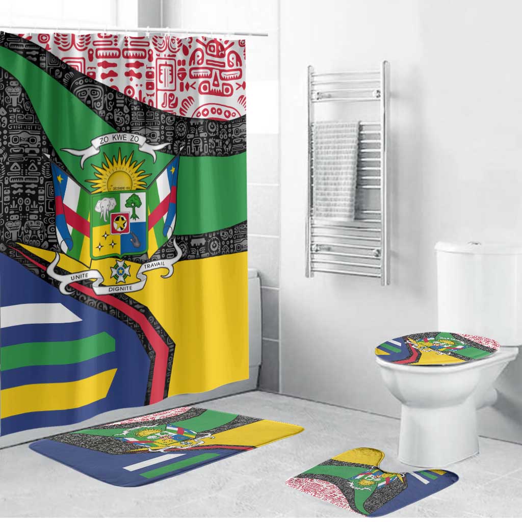 Central African Republic Bathroom Set with Multicolor Tribal Design and National Emblem - Wonder Print Shop