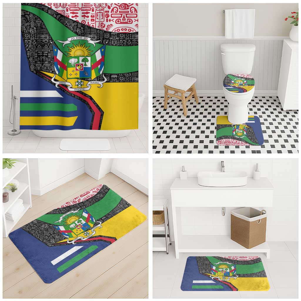 Central African Republic Bathroom Set with Multicolor Tribal Design and National Emblem - Wonder Print Shop