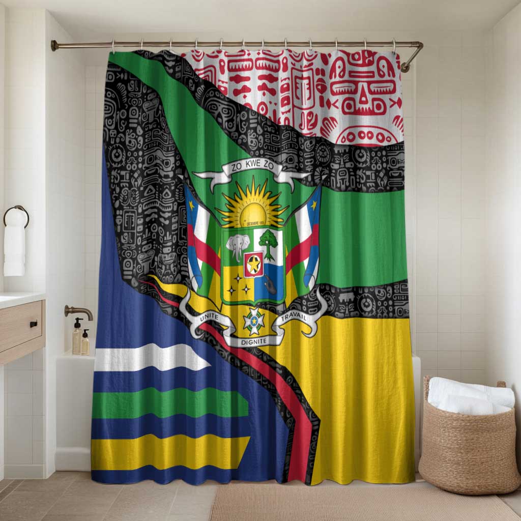 Central African Republic Bathroom Set with Multicolor Tribal Design and National Emblem - Wonder Print Shop