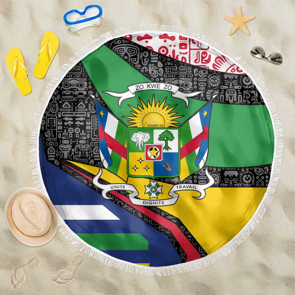 Central African Republic Beach Blanket with Multicolor Tribal Design and National Emblem - Wonder Print Shop