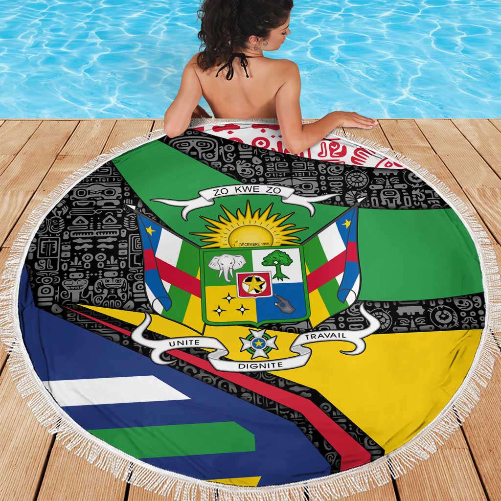 Central African Republic Beach Blanket with Multicolor Tribal Design and National Emblem - Wonder Print Shop