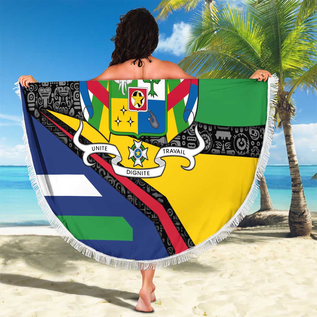 Central African Republic Beach Blanket with Multicolor Tribal Design and National Emblem - Wonder Print Shop