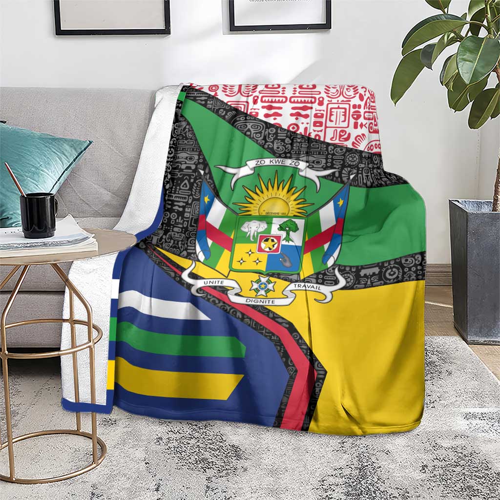 Central African Republic Blanket with Multicolor Tribal Design and National Emblem - Wonder Print Shop
