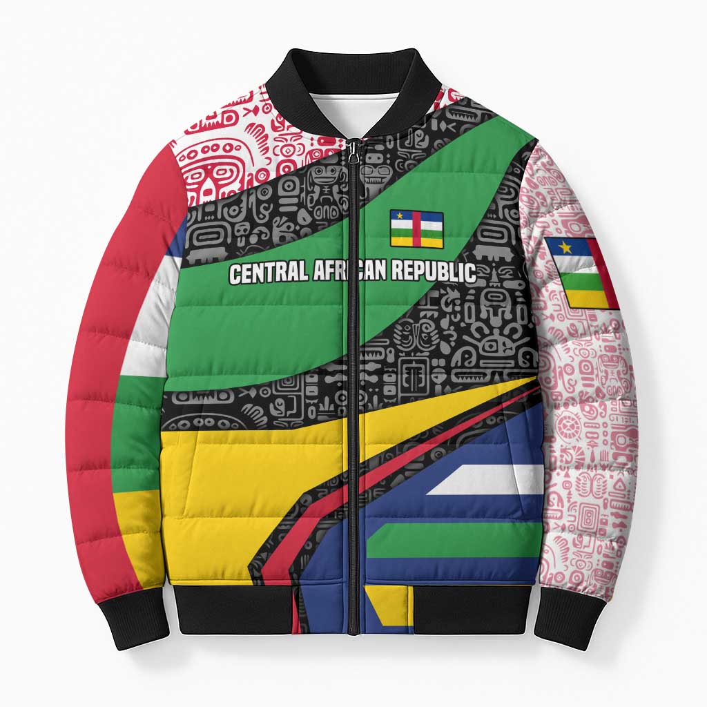 Central African Republic Bomber Puffer Jacket with Multicolor Tribal Design and National Emblem - Wonder Print Shop