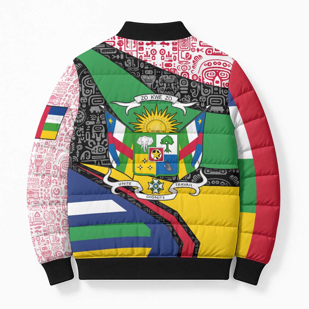 Central African Republic Bomber Puffer Jacket with Multicolor Tribal Design and National Emblem - Wonder Print Shop