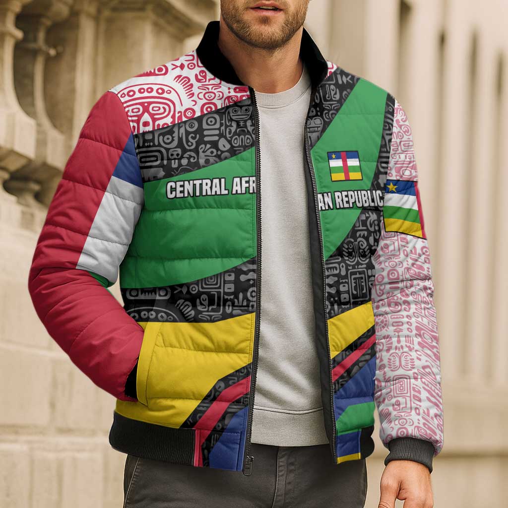 Central African Republic Bomber Puffer Jacket with Multicolor Tribal Design and National Emblem - Wonder Print Shop