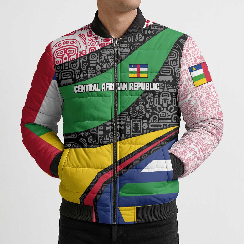 Central African Republic Bomber Puffer Jacket with Multicolor Tribal Design and National Emblem - Wonder Print Shop