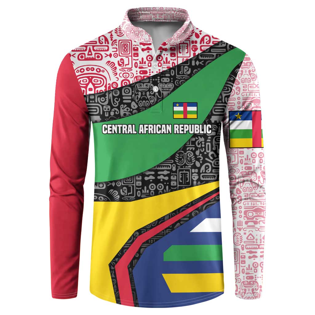 Central African Republic Button Sweatshirt with Multicolor Tribal Design and National Emblem - Wonder Print Shop