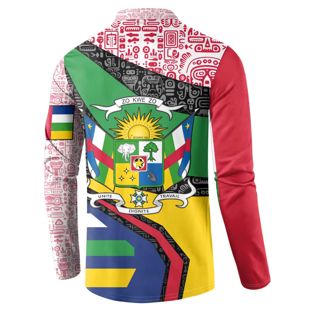 Central African Republic Button Sweatshirt with Multicolor Tribal Design and National Emblem - Wonder Print Shop