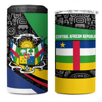 Central African Republic 4 in 1 Can Cooler Tumbler with Multicolor Tribal Design and National Emblem - Wonder Print Shop