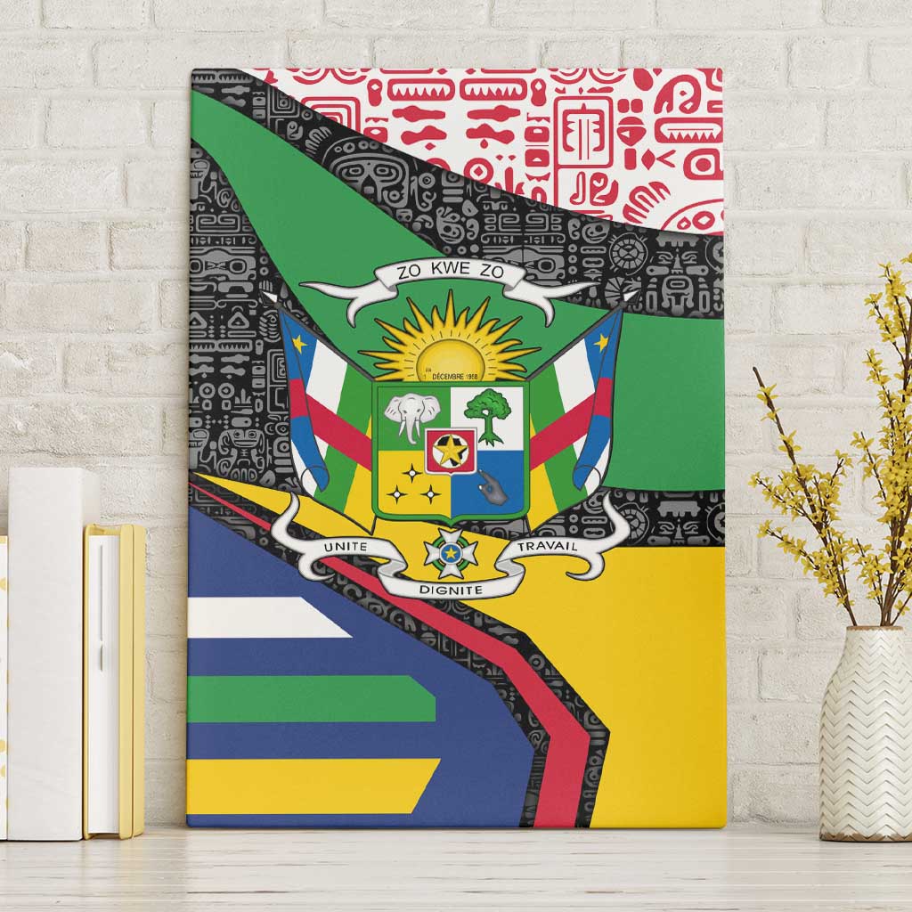 Central African Republic Canvas Wall Art with Multicolor Tribal Design and National Emblem - Wonder Print Shop