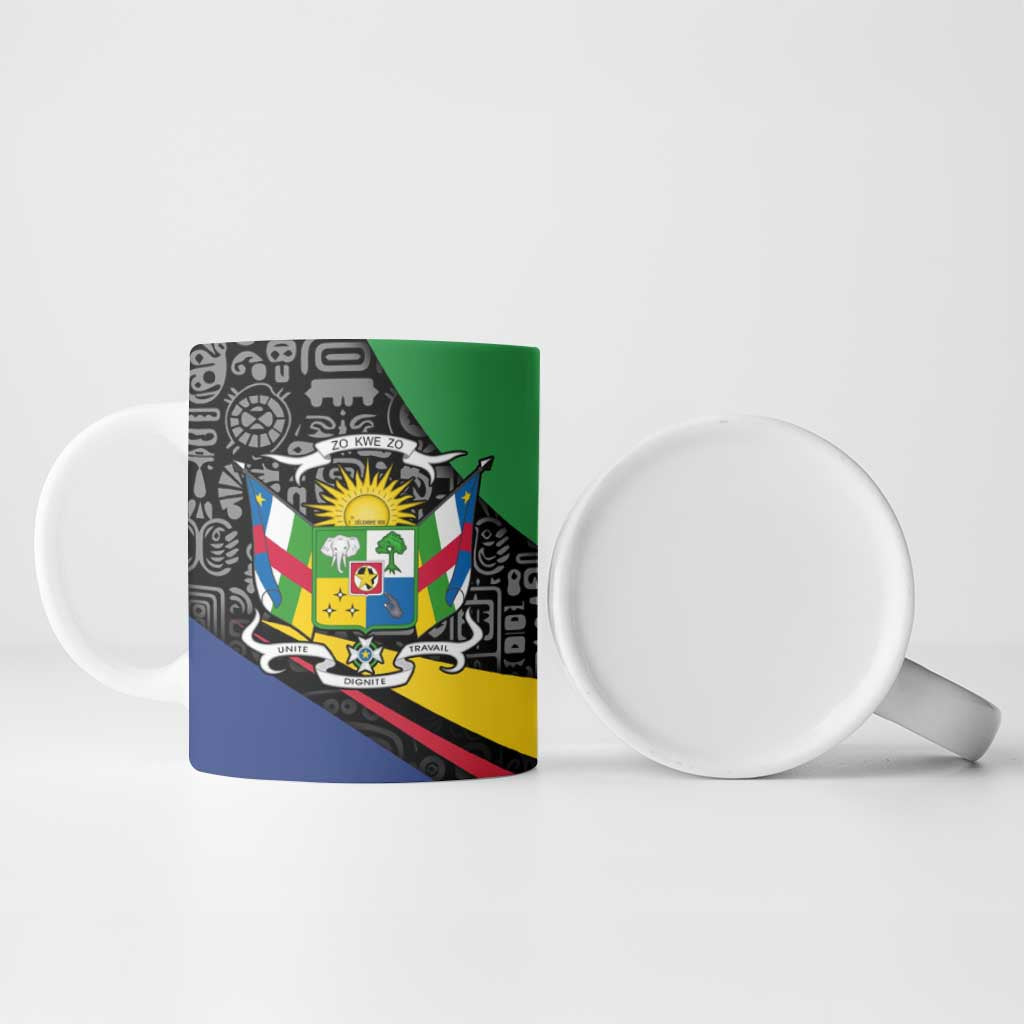 Central African Republic Ceramic Mug with Multicolor Tribal Design and National Emblem - Wonder Print Shop