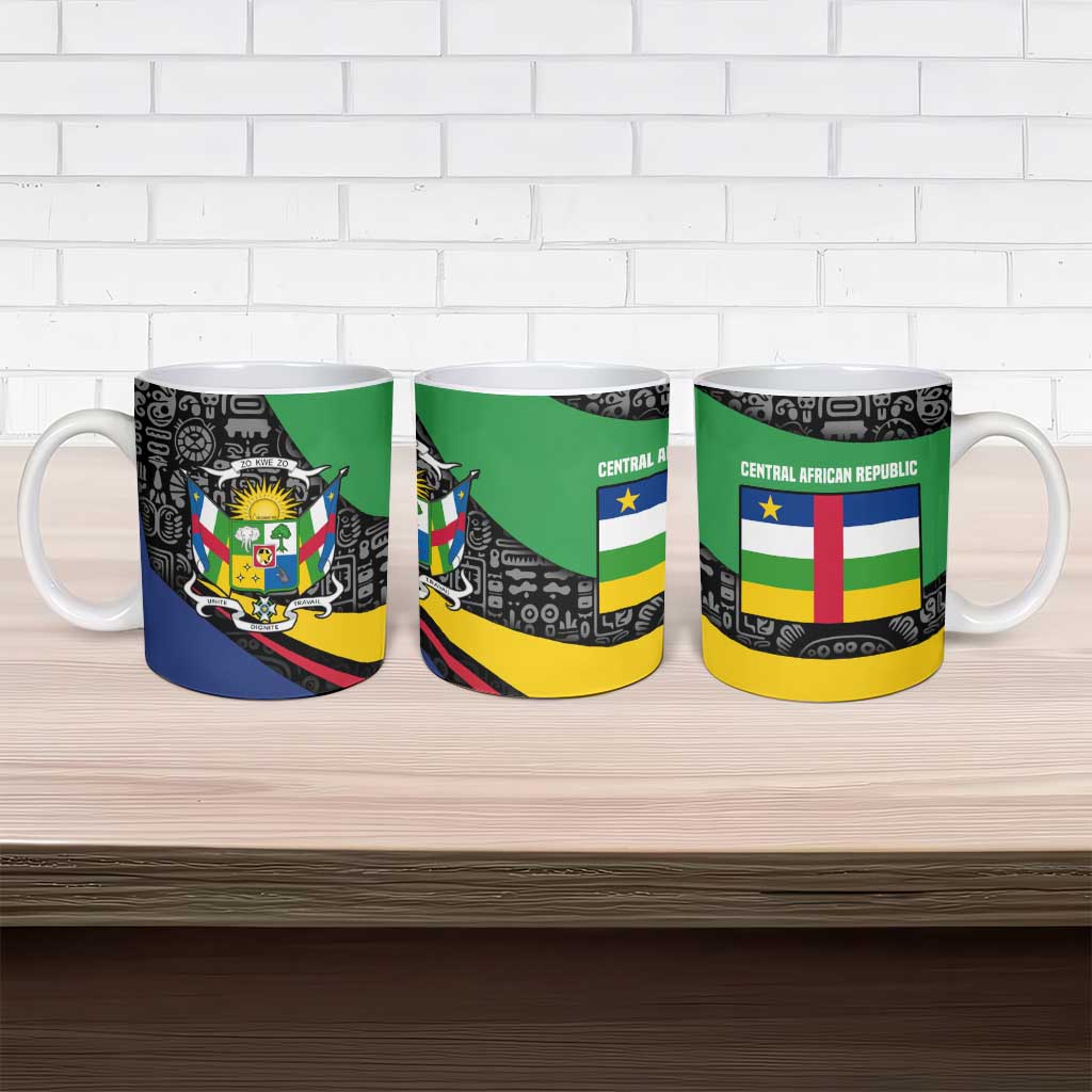 Central African Republic Ceramic Mug with Multicolor Tribal Design and National Emblem - Wonder Print Shop