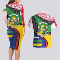 Central African Republic Couples Matching Long Sleeve Bodycon Dress and Hawaiian Shirt with Multicolor Tribal Design and National Emblem - Wonder Print Shop