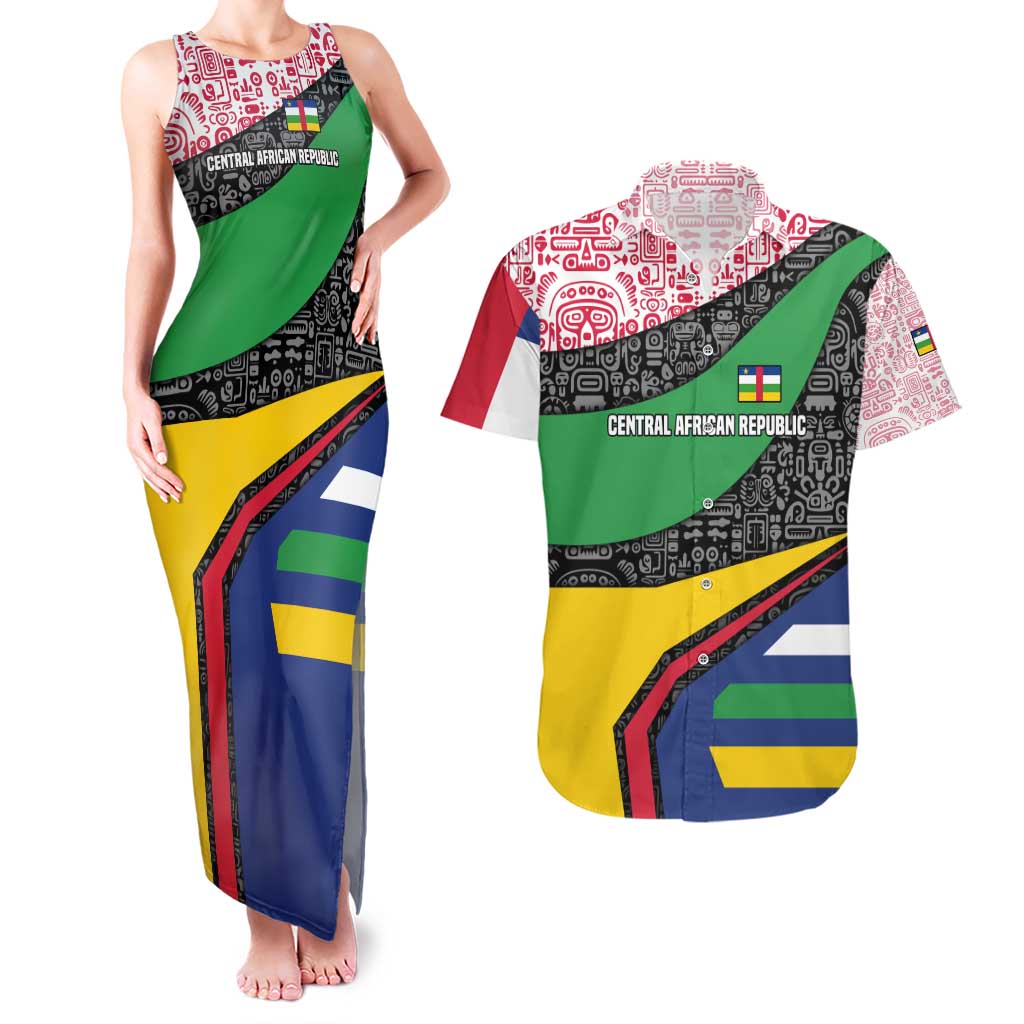 Central African Republic Couples Matching Tank Maxi Dress and Hawaiian Shirt with Multicolor Tribal Design and National Emblem - Wonder Print Shop